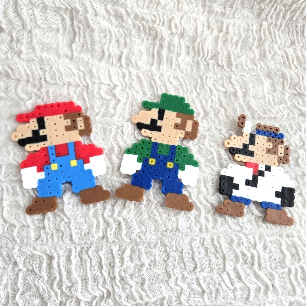 Perler‎ Bead Set Mario+Luigi+Dr Mario Figures (Handmade)